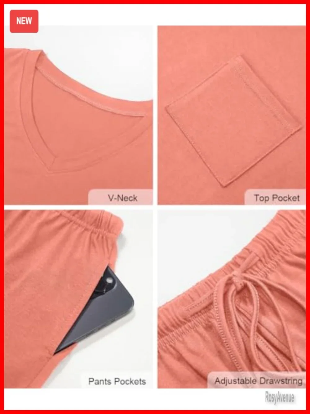 Short Sleeve V-Neck Pajama Set with Pockets 2 Piece Lounge Set